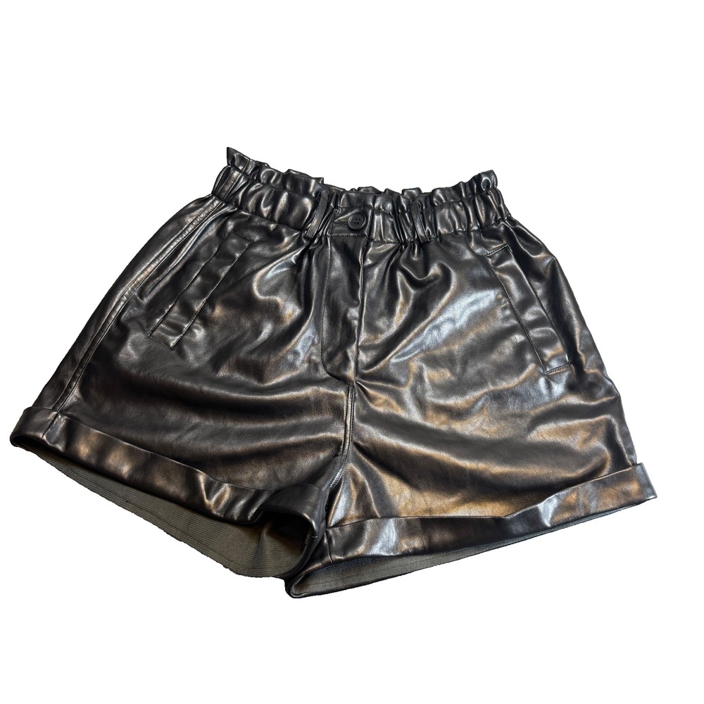 Skies Are Blue Black Faux Leather Shorts Women's Size M – Paperbag Waist, Rolled